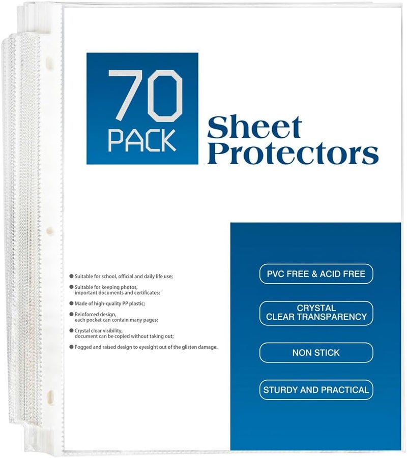 DOSEWART 70Pack Sheet Protectors, Clear Heavy Duty Plastic Page Protectors for 3 Ring Binder, Top Loading Sheet Protectors 8.5 x 11” for Photo, Paper, Document Protector - Image 1